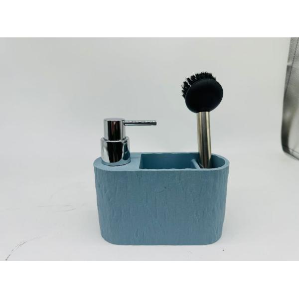 Rectangular Kitchen Cleaning Hand Soap Dispenser PP Cleaning Ball and S/S Brush with Rock Look Design