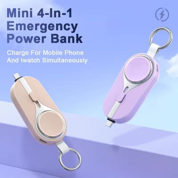 OEM/ODM 4 in 1 2000mAh Emergency Solar Keychain Watch Charger Mini Portable Charger Keychain Powerbank for Mobile Phone