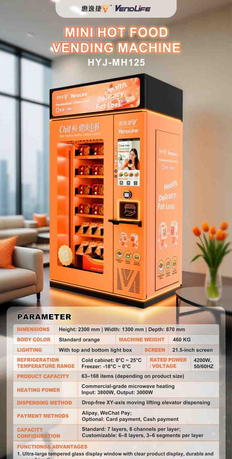 Vendlife mart Bento Vending Machine - Automatic Unmanned Hot Food & Prepared Meal Vendor, Microwave Heating, 32-inch Touch Screen, QR/Card/Cash