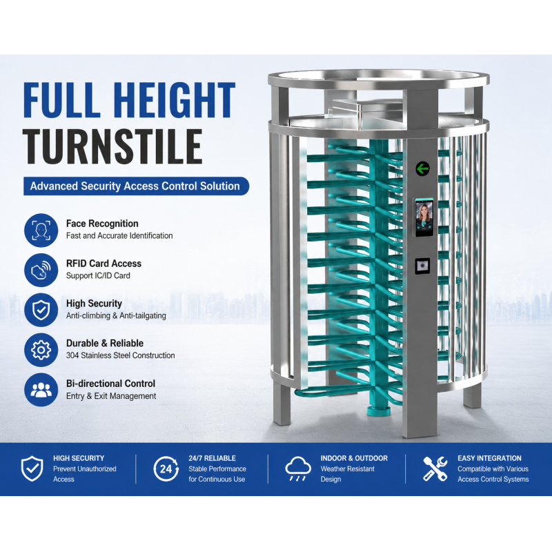 Full-height Turnstile For Construction Site Access Featuring Fingerprint Identification 304 Stainless Steel Construction With Weatherproof Protection