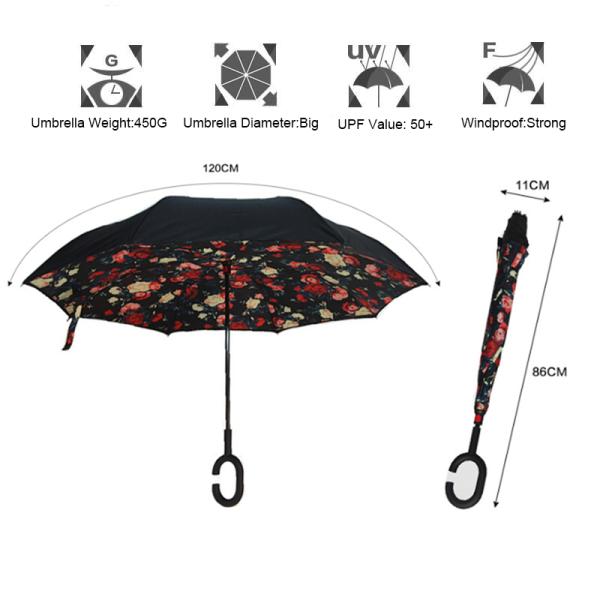 Fiber Handle Double Layer Manual Open Umbrella Daisy Flower Reverse Car Umbrella