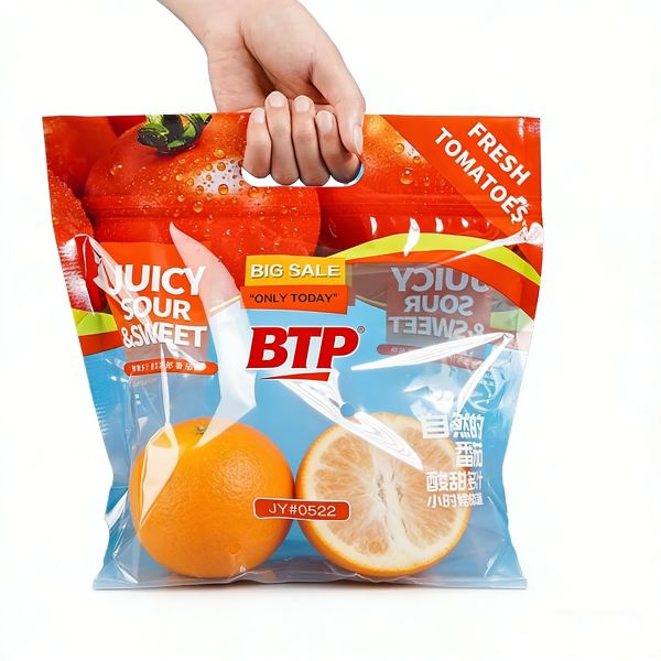 Custom Ventilated Produce Handheld Bag with Food-Grade Material and Gravure Printing for Fresh Vegetable & Fruit Packaging