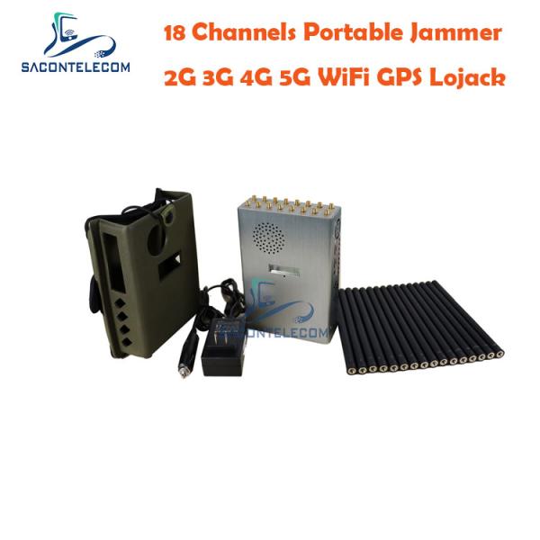 High Power 18 Antennas 5G Jammer with 20m Range and 7.4V Battery for Cell Phone Signal Blocking