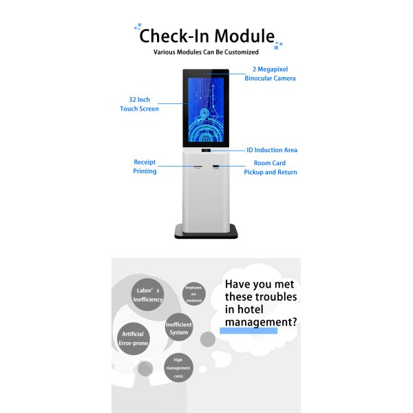 32 Inch Hotel Check-in Machine Self-service Payment Intelligent Touch Automatic All-in-one Machine SDK Barcode Reader Face