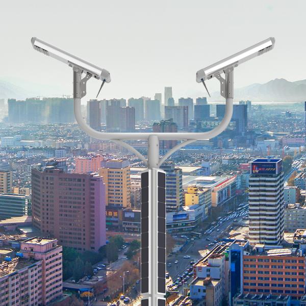 Double Arm Self Cleaning Solar Panels 10m Pole High Lumen Aluminum Solar Powered