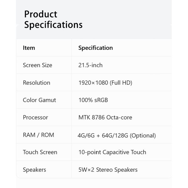 MJK 21.5" White Rechargeable Standing Smart TV with Touch Screen Android 4G+64G Built-In Speaker Portable with Wheels