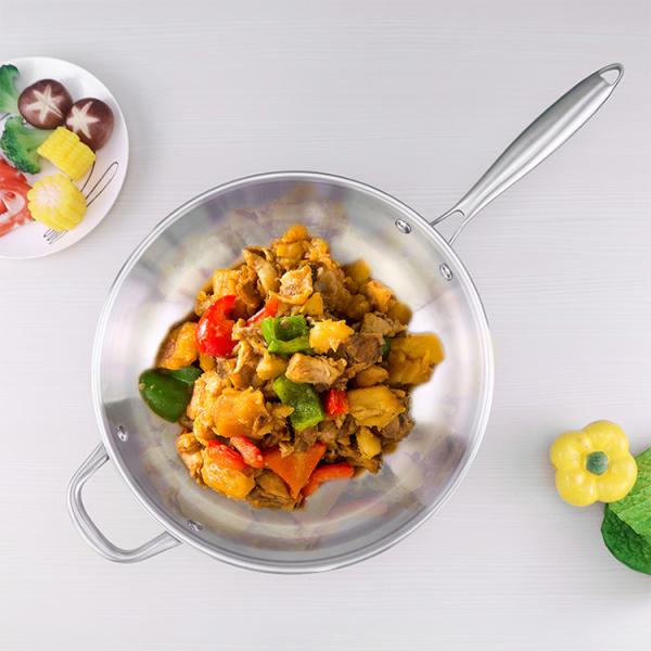 High Quality Cooks Standard Silver Fry Pan Stainless Steel Multi-Ply Clad Wok with High Dome lid