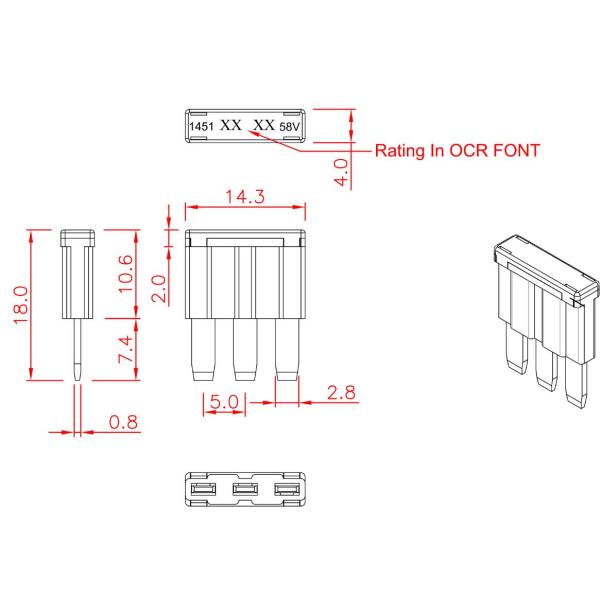5A-20A 3 Terminal 58V Micro3 Blade Fuse For Automobile Car Vehicle