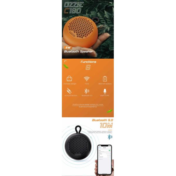 Mini Outdoor Waterproof IPX4 TWS Function Speaker With Rope Output 5w C160