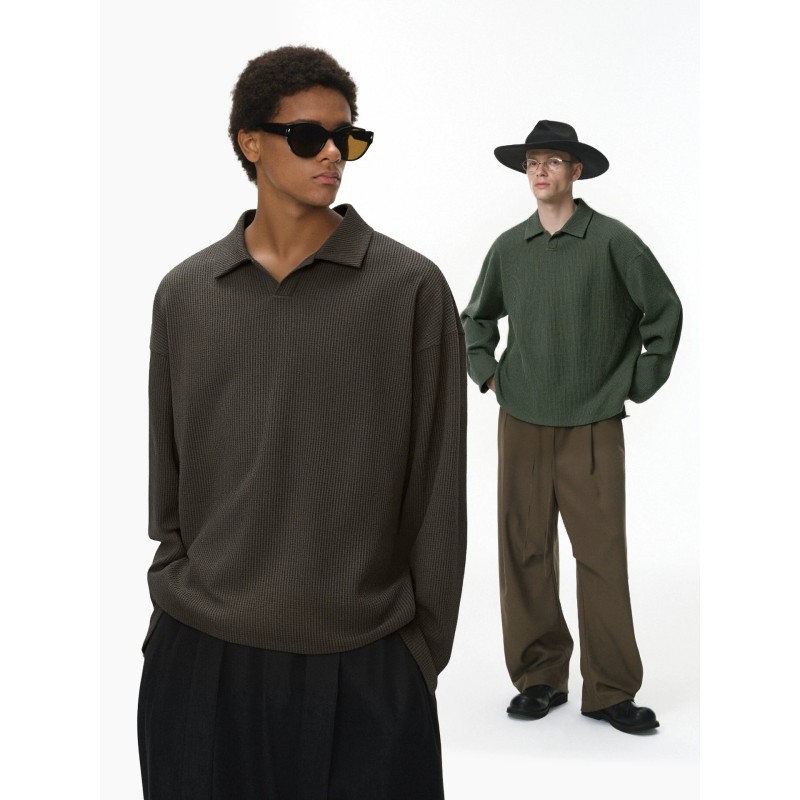 Customized ODM Seagull-Collar Breathable Waffle Knitted Long Sleeve Pattern Letter Design Pure Color Turtleneck 100% Polyester
