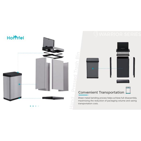 High Capacity Stainless Steel Trash Can 34.2*24.2*57cm Warrior Series 40L with Detachable Hand Press and Rolling Cover