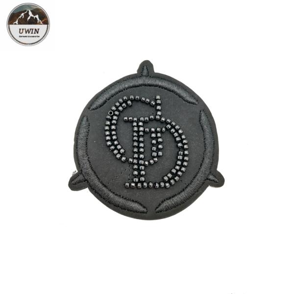 Round 3D Beaded Applique Patches Customized Logo Any Color Available