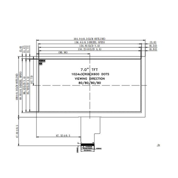 4lane MIPI TFT IPS LCD Screen 40pin 7 Inch 1024*600 Free Viewing Angle
