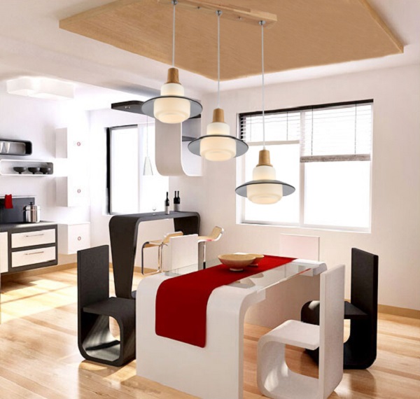 Oak wood dinner room pendant lamp with 3heads glass shade E27 socket wood imported