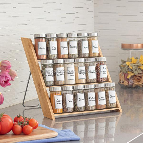 18 Jar Bamboo Spice Organizer Space-Saving Solution for Countertop and Kitchen Drawer
