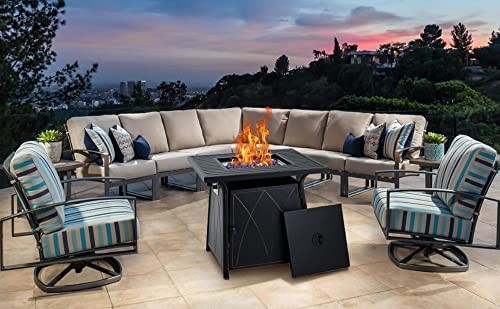 50,000 BTU Outdoor Propane Fire Pit Brazier Bench Gas Square With Blue Fire Glass