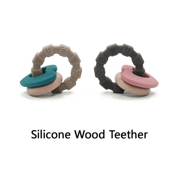 Customized Cadmium Free Heart Shape 5cm Silicone Wood Teether No Lead
