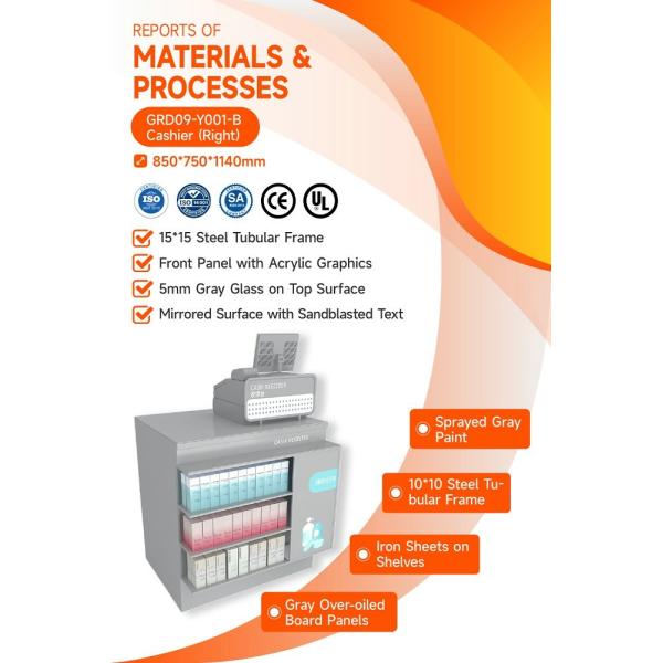 GDR09-Y001-B Retail Display Counter with 5mm Gray Glass and Cash Register Compartment for Mall Booths