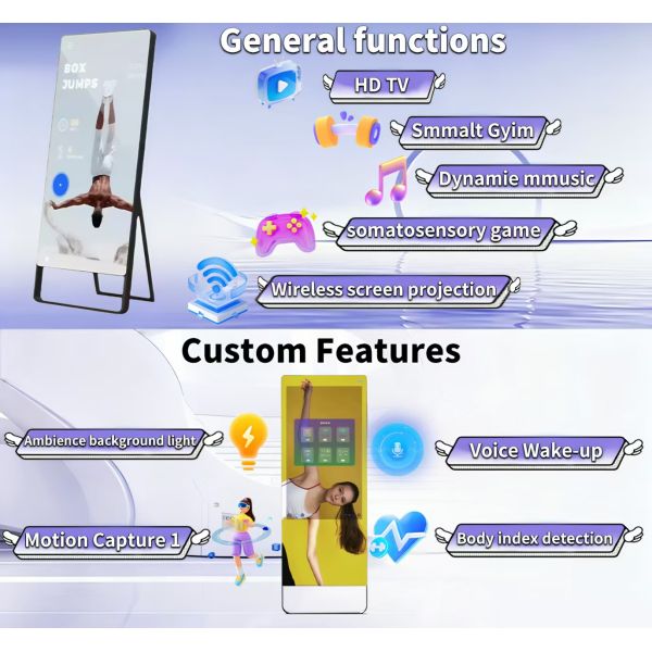 CH Intelligent Gym Workout Mirror Interactive Floor Stand Exercise Vertical Touch Screen OLED Voice Control 1080p Fitness Smart