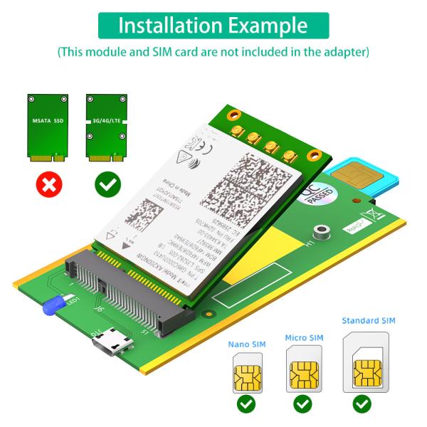 SIM Card Slot Mini Pci-e Usb 2.0 Adapter For WWAN/LTE Module