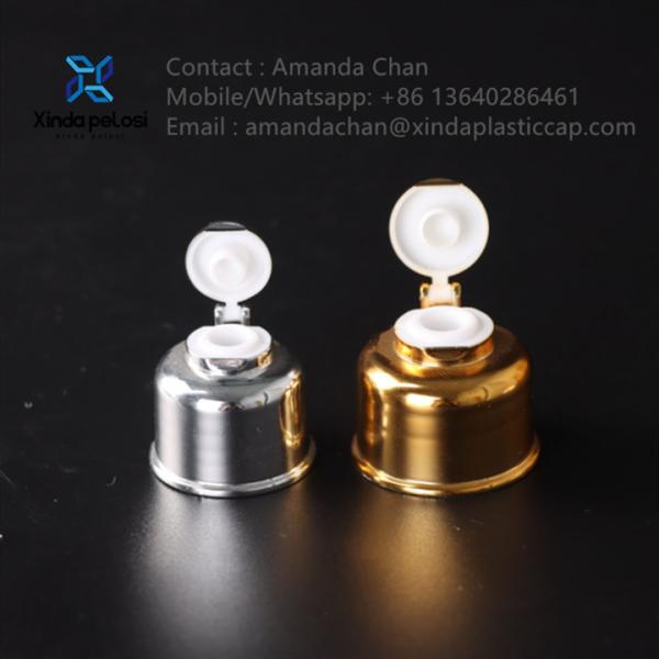 Shiny Or Matte Gold Silver Cosmetic Bottle Cap Plastic Screw Flip Top Cap For Lotion Shampoo Bottle