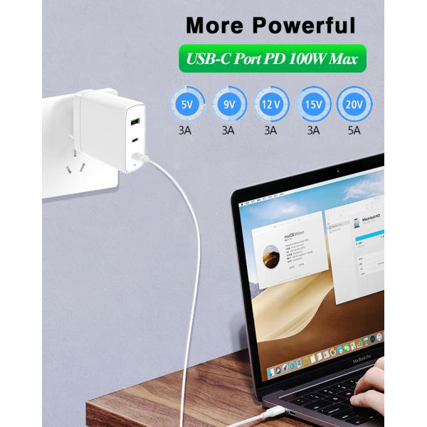 100W GaN Fast Charger 2 PD 1.5A QC3.0 USB Charger