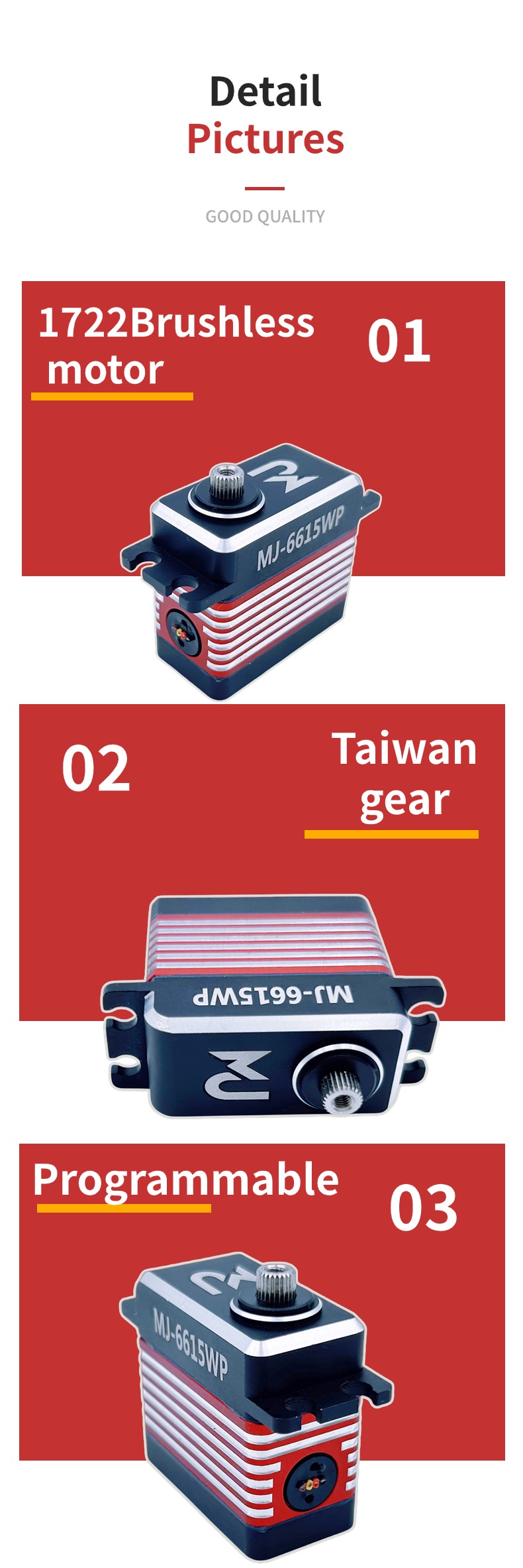 Mj-6615wp High-Performance 12v Digital Servo 66kg-Cm High Voltage Brushless Waterproof Metal Gear For Car And Aircraft Models