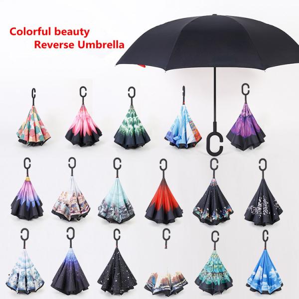 Fiber Handle Double Layer Manual Open Umbrella Daisy Flower Reverse Car Umbrella
