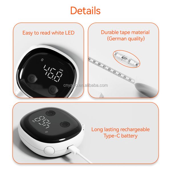 Smart Bluetooth Body Measuring Tape with ±0.2% Accuracy, Rechargeable Type-C & LED Display for Precise Measurements