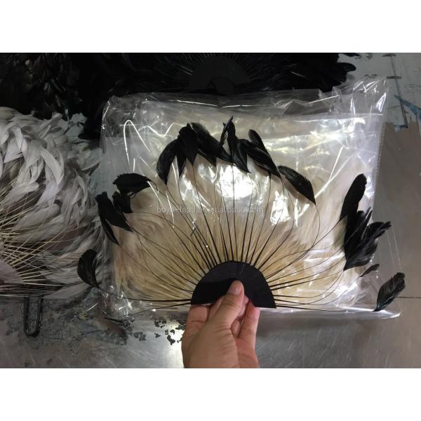 Dyed Pattern Party Decoration Stripped Coque Feather Flower Fan With Wire Accessory