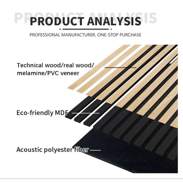 Wood Slat Acoustic Panel PET Backed Veneer Slats Commercial Interior Cladding