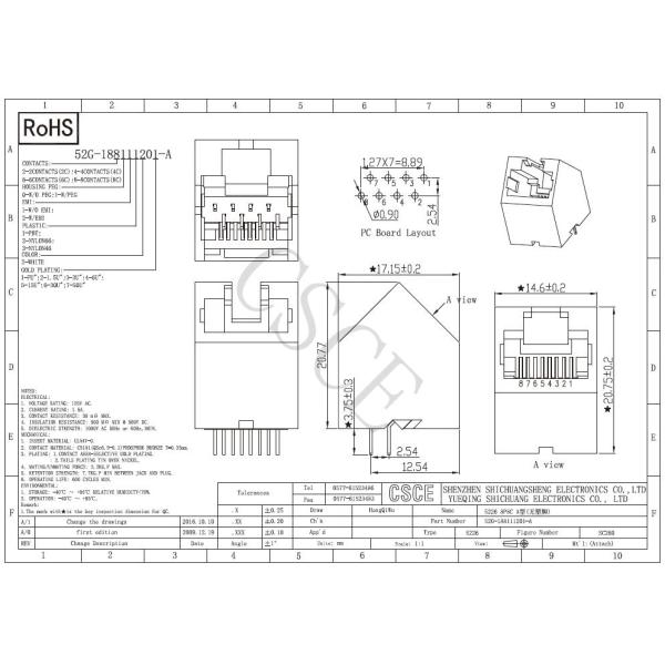 Unshielded 8P8C RJ45 Modular Jack , Flat Pin RJ45 Vertical Mount Phosphor Bronze Material