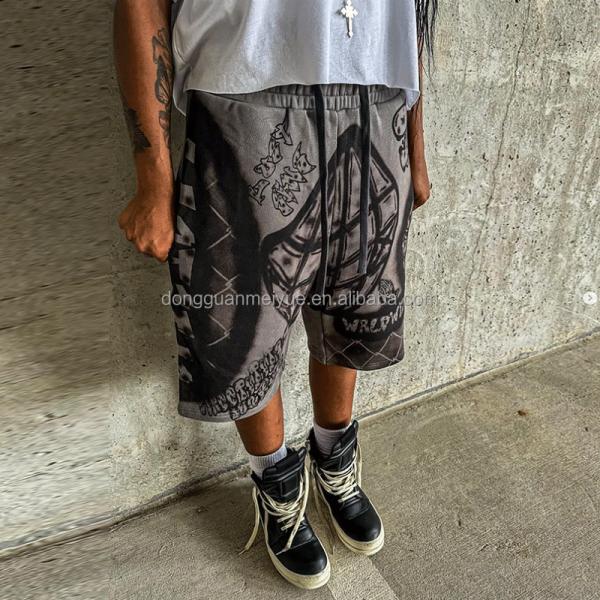 Custom High Waist Digital Print Logo Shorts Acid Wash Vintage Summer Fashion Streetwear Shorts Loose Basketball Shorts for Men