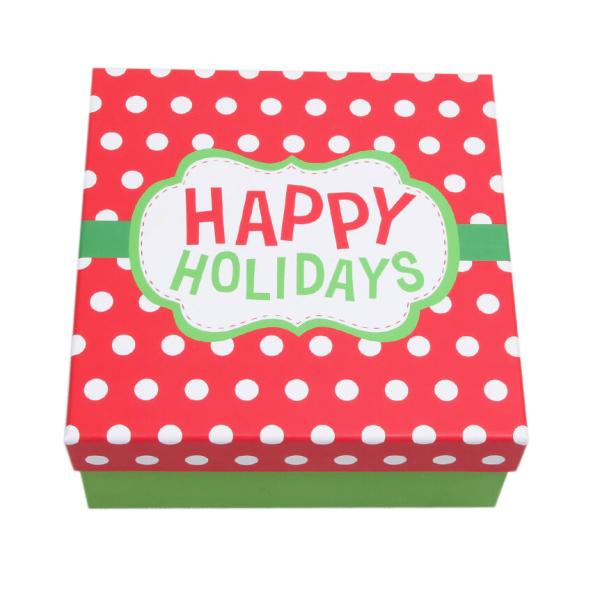 Custom Printed Happy Holiday Gift Square Box With Lid Spot UV