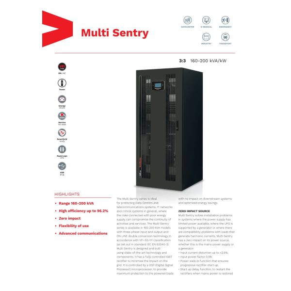 Riello Multi Sentry 160KVA Three-phase UPS with Double Conversion for Telecommunications