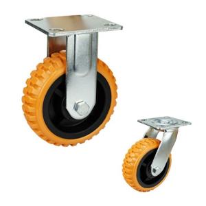 China Rigid Plate Wheels 8 Inch Orange PVC Casters Heavy Duty Trolley Wheels on sale