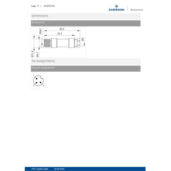 AVENTICS CON-RD Series Round Plug Connectors IP67 Protection Class Unshielded