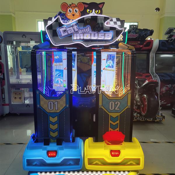 PlayFun Coin Operated Cat and Mouse Indoor Driving Game Kids Drive Car Racing Speed Drift Arcade Family Redemption Game Machine