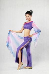 China 2 Pcs Purple Belly Dancing Clothes Diagonal Neckline Bra Leotard Long Dress Pants on sale
