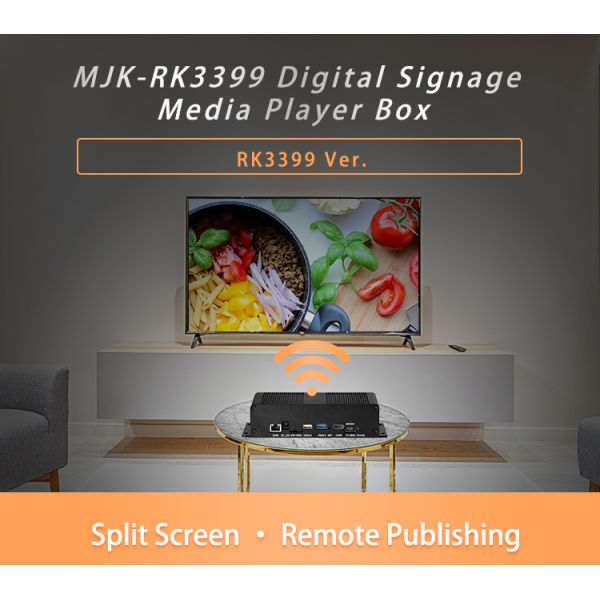 Digital Signage Player Box RK3399 Android 9.0 8GB RAM 16-128GB ROM Portrait Landscape 4K Resolution Media Player Service CMS
