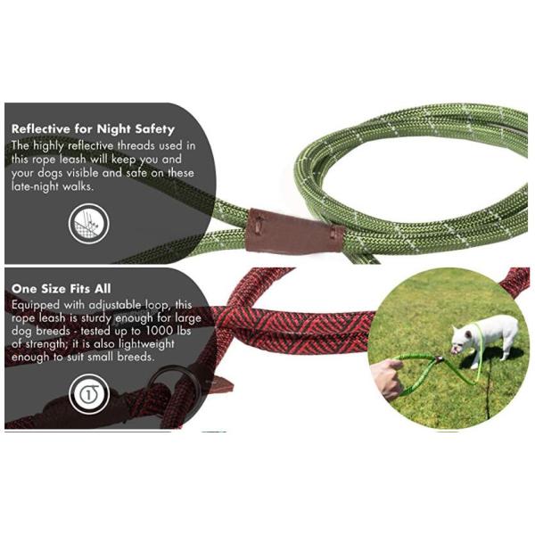 Heavy Duty Nylon Dog Leash Reflective Comfortable Padded Handle Adjustable Loop