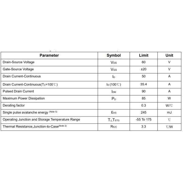 50N06P/T 60V Mos Field Effect Transistor Silicon Material Junction Temperature 150℃