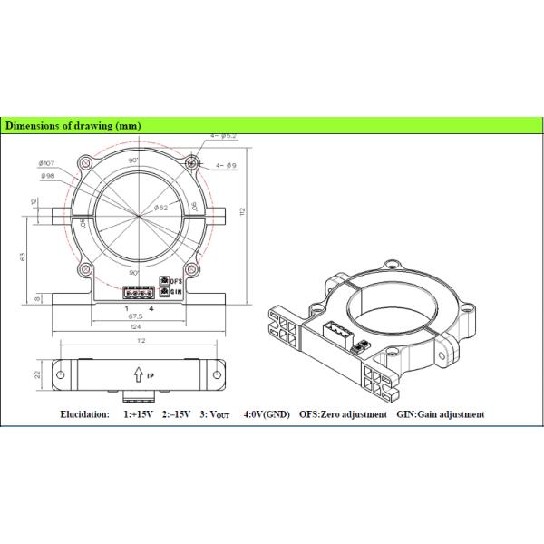 Open Loop DC Split Core Current Sensor Hall Effect Type 62mm Diameter CS2000EKF