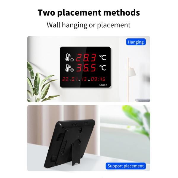 Professional Digital Thermometer LX935T with Dual External Probes Large LED Screen for Pool Sauna Aquarium Home Industrial Use