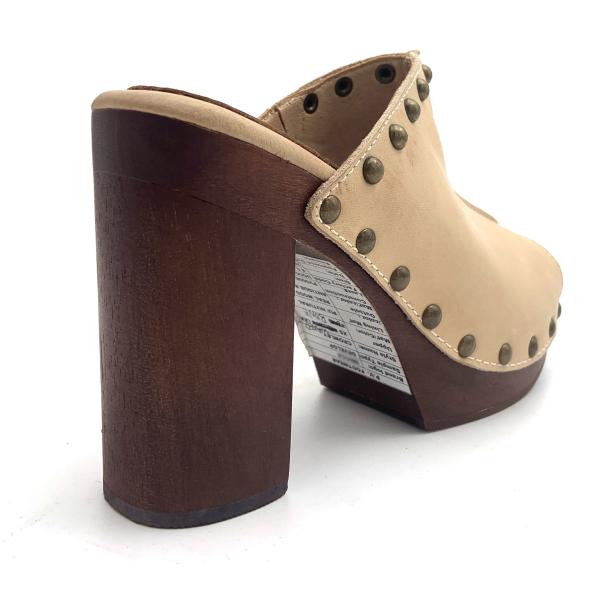 Medium Width Block Mule Heel , Leather Lining Ladies Slip On Heels