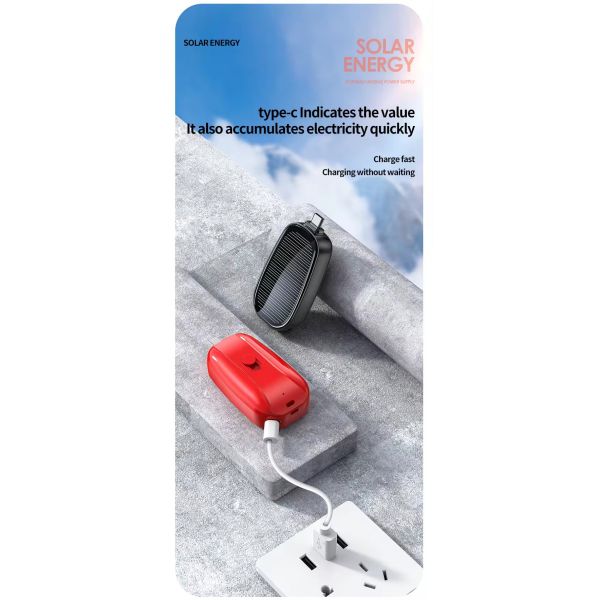 Mini Small Keychain Outdoor Emergency Solar Wireless Charger Key Chain Power Bank Portable Mobile Charging 1200mAh