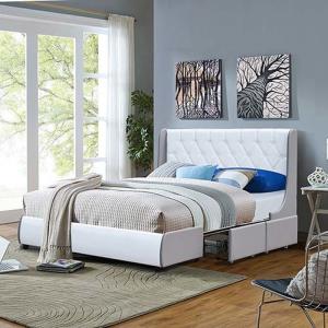 China Tufted PU Leather Bed Frame Light Grey And White Four Drawer Storage Bed on sale