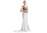 Deep V Neck Sexy Ladies Backless Evening Dresses Cap Sleeve Sweep Train