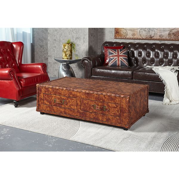 Nidea #303 American Retro Old Leather Suitcase Double Drawer Coffee Table Whiskey Bar for Hotel Personalized Coffee Home Furniture