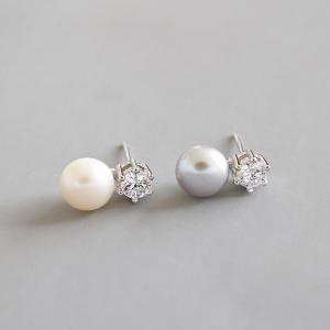 China Lanciashow 925 Sterling Silver Jewelry Natural Freshwater Pearl Stud Earrings on sale